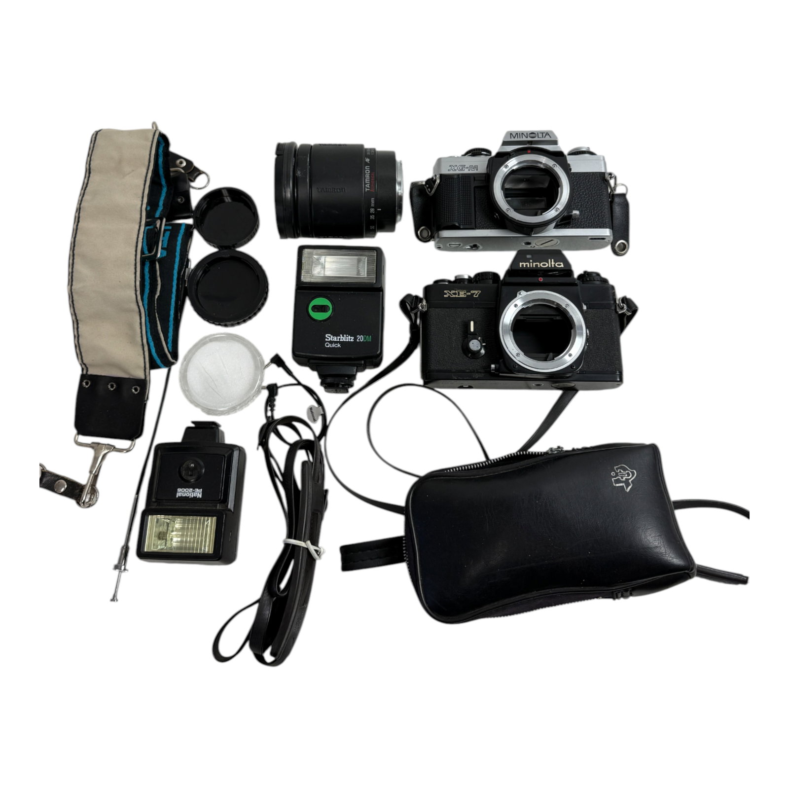 Vintage Camera Lot: Vintage Camera Lot Various Makes of Minolta Cameras Lens and acessories as is