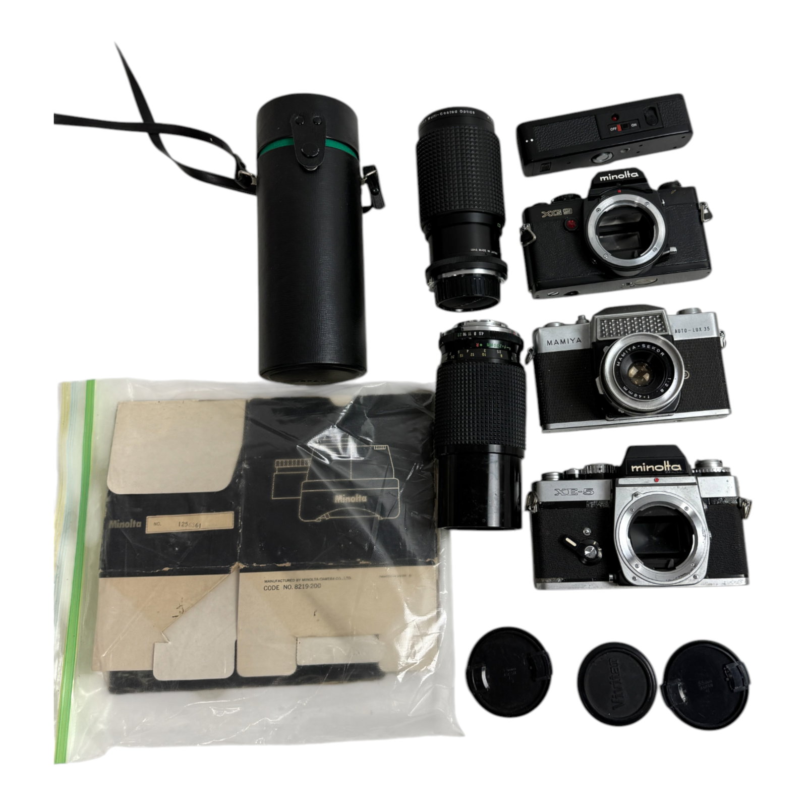 Vintage Camera Lot: Vintage Camera Lot Various Makes of Minolta Cameras Lens and acessories as is