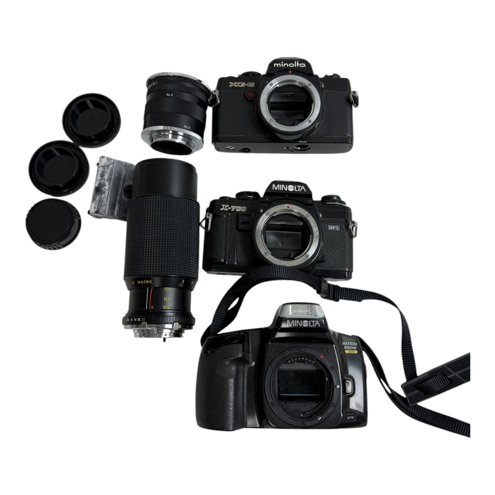 Vintage Camera Lot: Vintage Camera Lot Various Makes of Minolta Cameras Lens and acessories as is