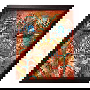 Textured Painting B. Long South American Tribal Art: Textured Painting B. Long South American Tribal Art framed size 23.5x 27.5