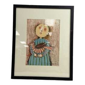 Vintage Graciela Rodo Boulanger Girl With Bird Lithograph