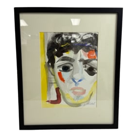 Vintage Abstract Watercolor Painting Of A Face By An Unknown Artist