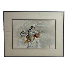 Vintage Abstract Japanese Watercolor Painting Signed By Hoe Wove