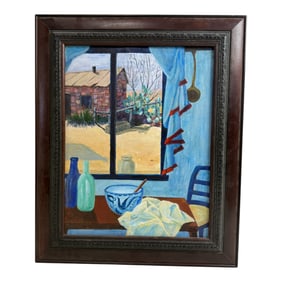 Vintage Still Life Painting Through The Window By Betty Showers