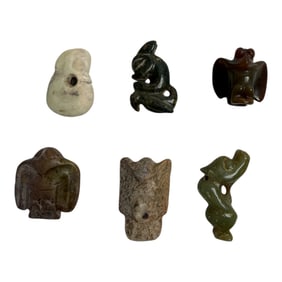 Antique Mixed Stone Hand Carved Necklace Pendants
