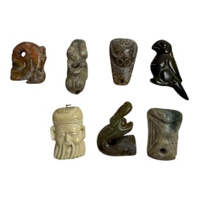 Antique Mixed Stone Hand Carved Necklace Pendants