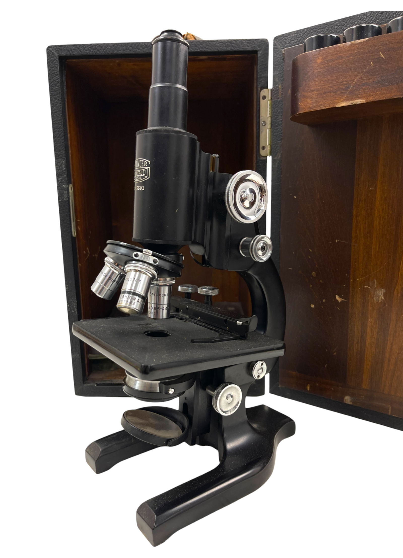 Vintage Spencer Buffalo N.Y. 245501 Monocular Microscope w/ Wood Case