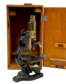 Vintage Early 1900s Spencer Brass Microscope with Wood Case