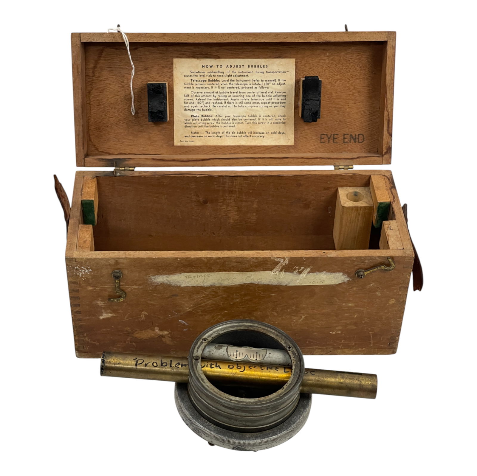 Berger Engineering Instruments Plate and Telescope Bubble: Berger Engineering Instruments Plate and Telescope Bubble. Please note: problem with objective lense.