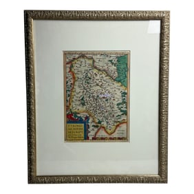 Antique Latin Map Painted Engraving Framed