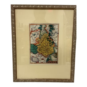 Antique Latin Map Painted Engraving Framed