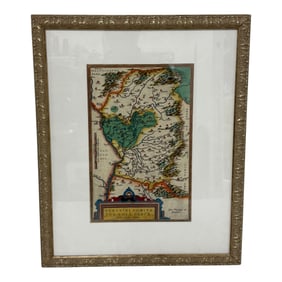 Antique Latin Map Painted Engraving Framed