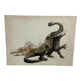 Vinatge Fantasy Monster Watercolor Signed Jeffrey Robinson 1976