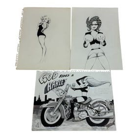 Vintage Ink Sketches Attributed to Devoe 1990