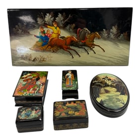 Russian Lacquer Painted Trinket Boxes