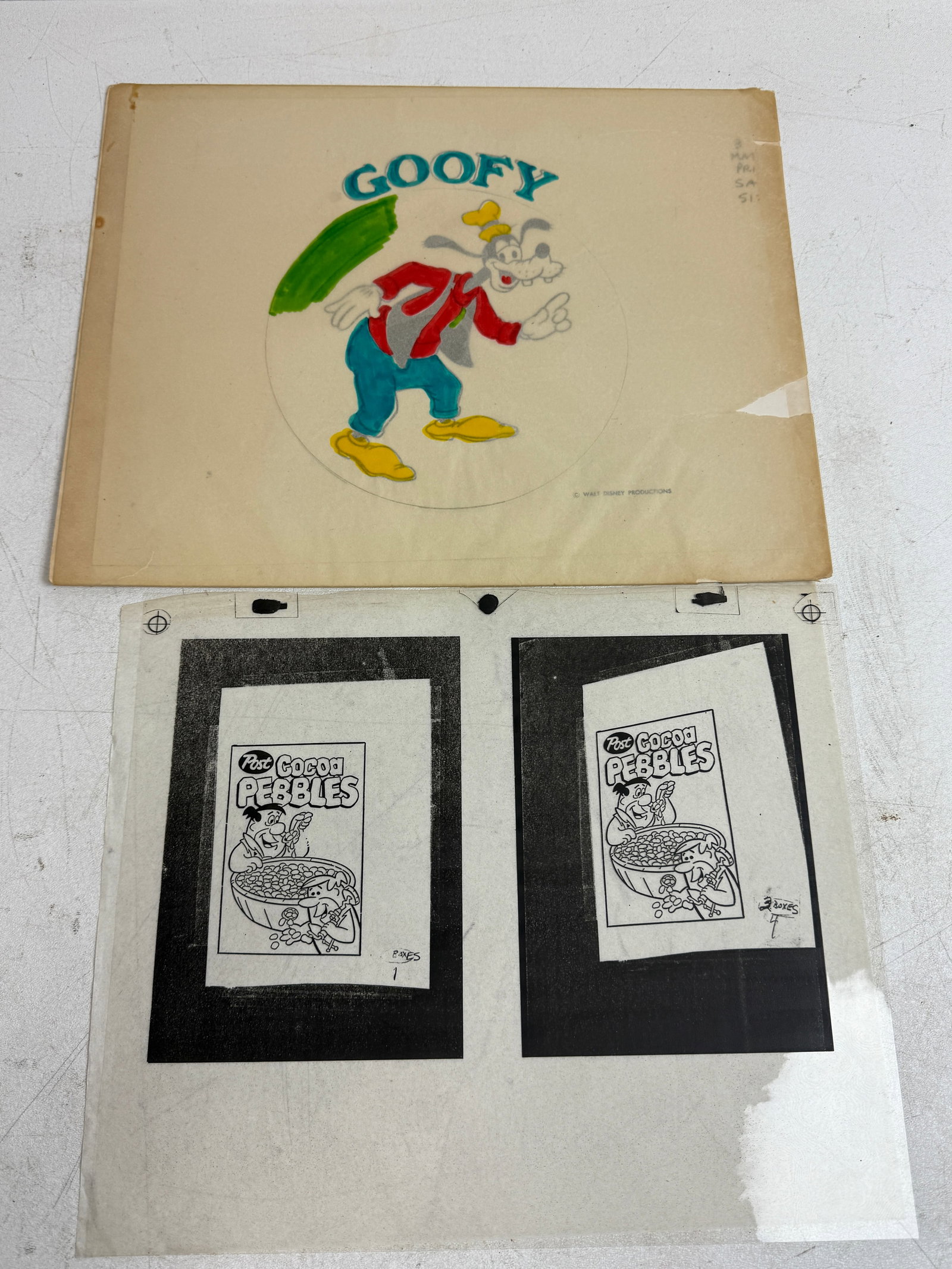 Disney Hanna Barbera publication Print Art Cell: Disney Goofy size 14 x 11 Hanna Barbera Flintstones Fruity Pebbles 12.5 x 10 publication Print Art Cell