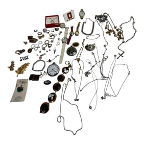 Vintage Ring Ear Rings Cufflinks Necklaces And Watches Collection Lot
