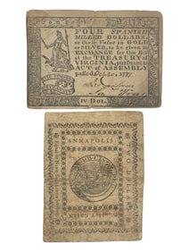 Antique Colonial Money Note Virginia and Annapolis 1777 Lot of 2