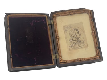 Antique Signed Side Portrait of Mozart in Wood Case