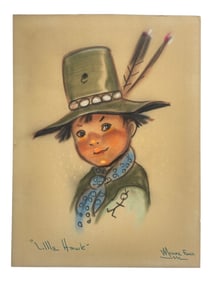James Montgomery Flagg Little Hawk Watercolor Painting Signed 'Little Hawk'