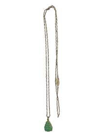 Vintage Chinese Green Jade Buddha Necklace with Silver Chain