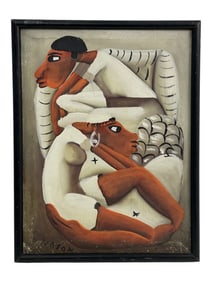 Vintage Haitian Oil Painting on Canvas Signed