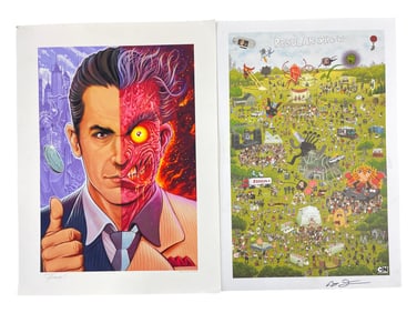 Warner Bros. Sample Two-Face and Regular Show Fine Art and Signed by Florian Bertmer Lot of 2