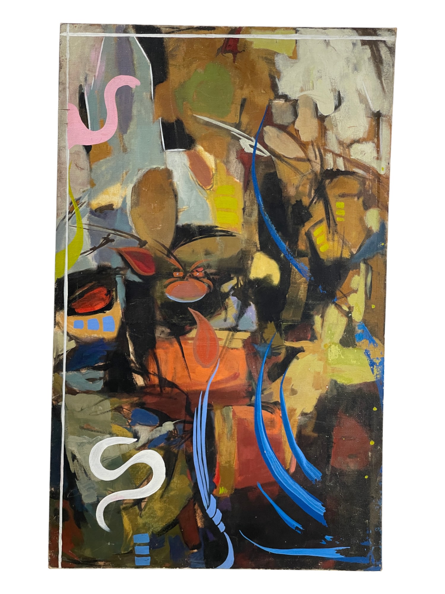 HANS ORLOWSKI German Oil Painting On Canvas Abstract: A dynamic and expressive oil on canvas by German artist Hans Orlowski, measuring 25.5" x 41.5". Known for his evolution from German Expressionism to abstract and modernist visual language, Orlowski’