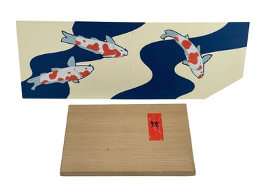 Vintage Japanese Mixed Media Koi Fish Art