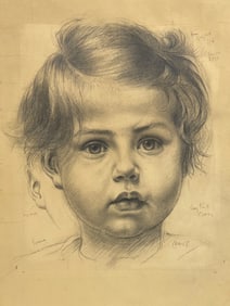 Vintage Pencil Drawing Study of Child Signed Lewis