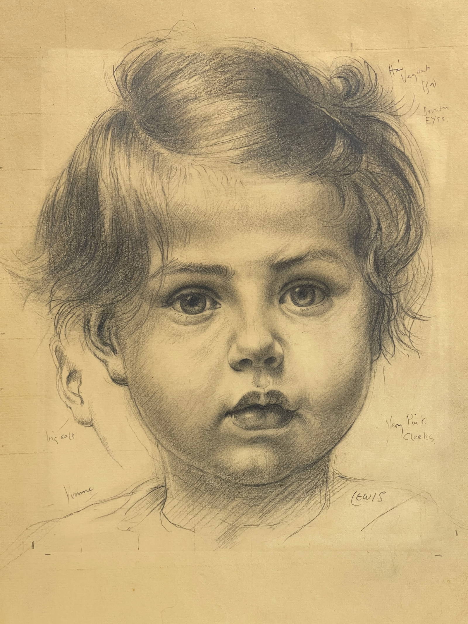 Vintage Pencil Drawing Study Of Child Signed Lewis Auction