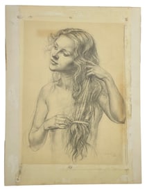 Vintage Pencil Drawing Nude Study of Woman Signed Lewis Dated 1933