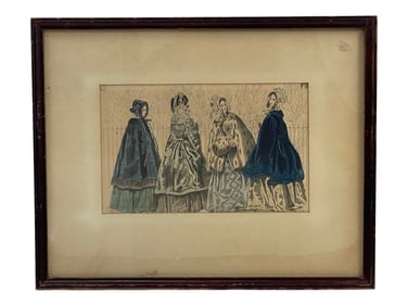 Vintage Hand Painted Etching - French Women