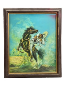 Vintage Signed Oil on Canvas Painting of Vaquero, Signed "Shammy" Dated 1980