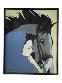 PATRICK NAGEL (1945 - 1984) Acrylic on Canvas Painting Signed Lower Left Lady & Horse