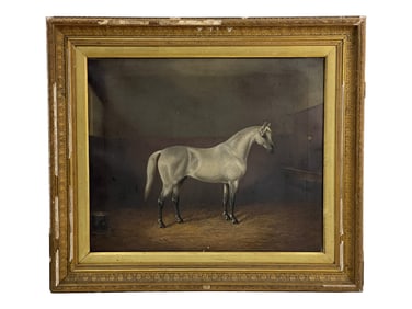 Antique Oil On Canvas Painting Of A White Horse "Miss Murray"