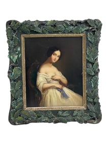 Antique Oil on Metal Panel Painting - Reclining Woman