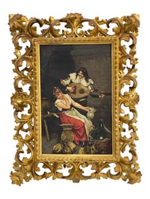 Antique French/Italian Oil on Canvas Painting - Serenade Scene