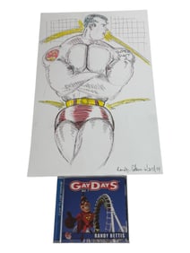 Vintage Randy Coleman Signed & Dated Gay Male Interest Original Drawing Gay Days CD