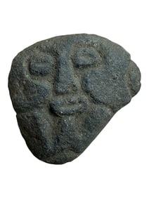 Primitive Hand-Carved Stone Face Sculpture