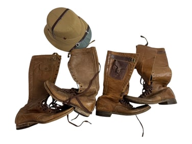 Vintage Leather Boots Safari Hat