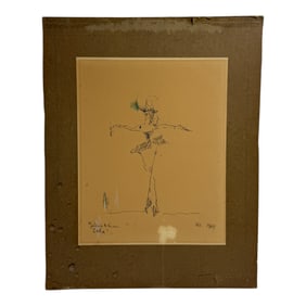Signed Abstract Figure Drawing Dated 1969