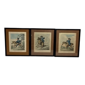 Set of 3 Antique Framed Prints Horsemen