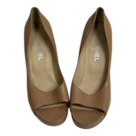 Pair of Chanel Beige Leather Peep-Toe Woman shoe