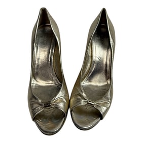 Pair of Gucci Metallic Gold Leather Peep-Toe Heels