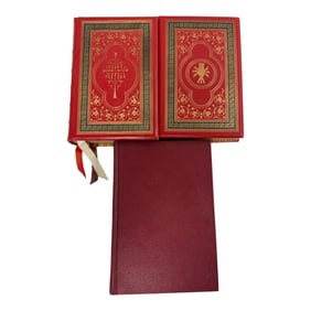 Set of Vintage Decorative Red Leather Books