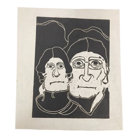 Signed Linocut Print Two Figures
