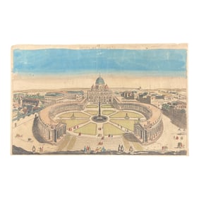 Antique Hand-Colored Engraving of St. Peters Square, Rome