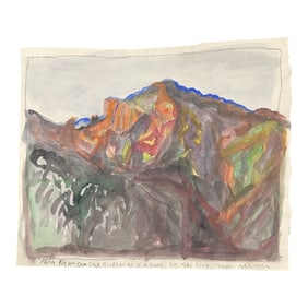 Modern Watercolor Mountain Landscape, Signed and Dated 2014
