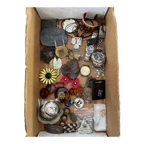 Box of Vintage Jewelry, Watches, and Accessories